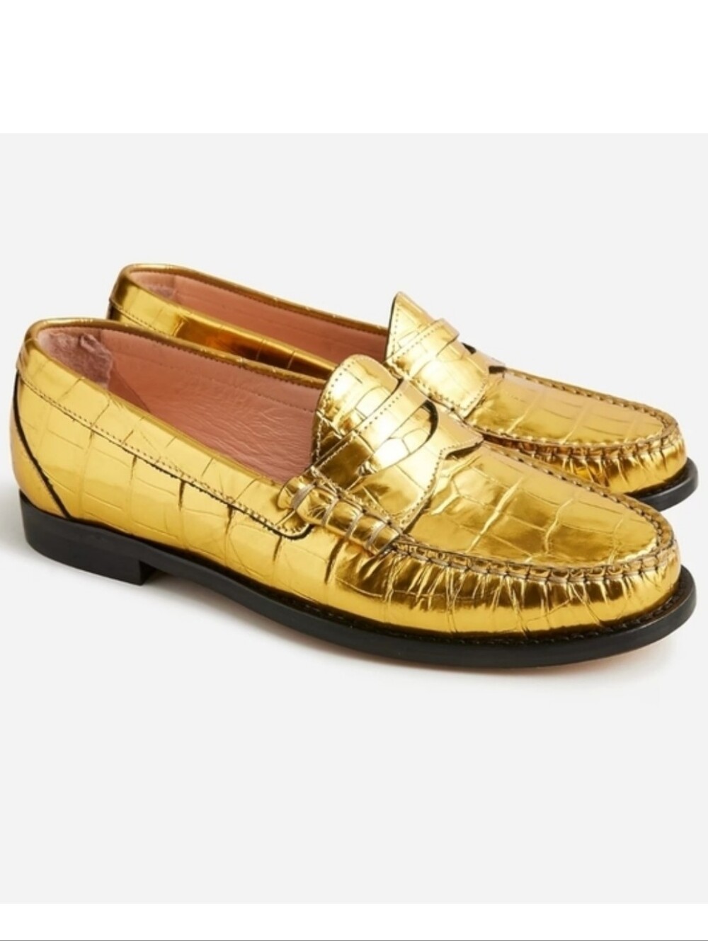 J. Crew Winona Penny Loafers In Croc-embossed Metallic Leather NWOT